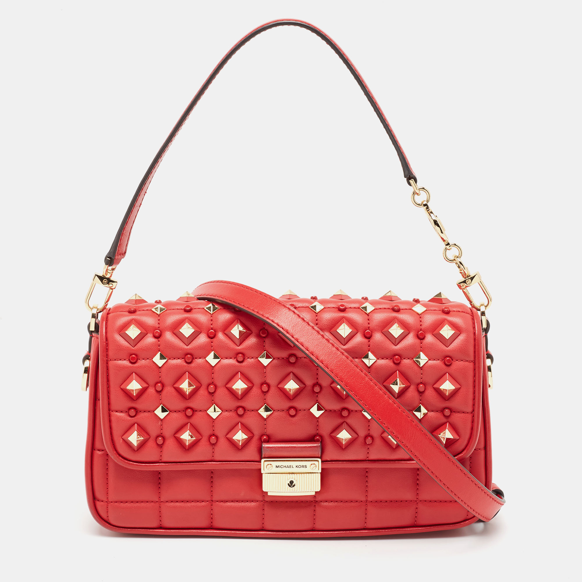 

Michael Kors Red Quilted Leather  Studded Bradshaw Convertible Shoulder Bag