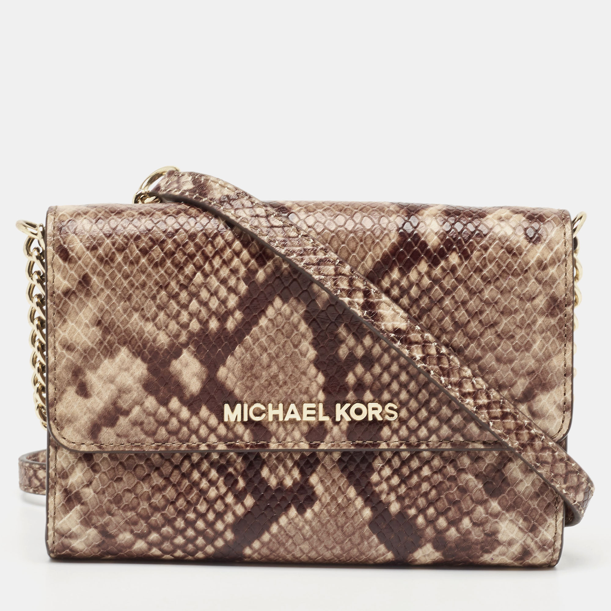 Pre-owned Michael Kors Brown Python Embossed Leather Crossbody Bag