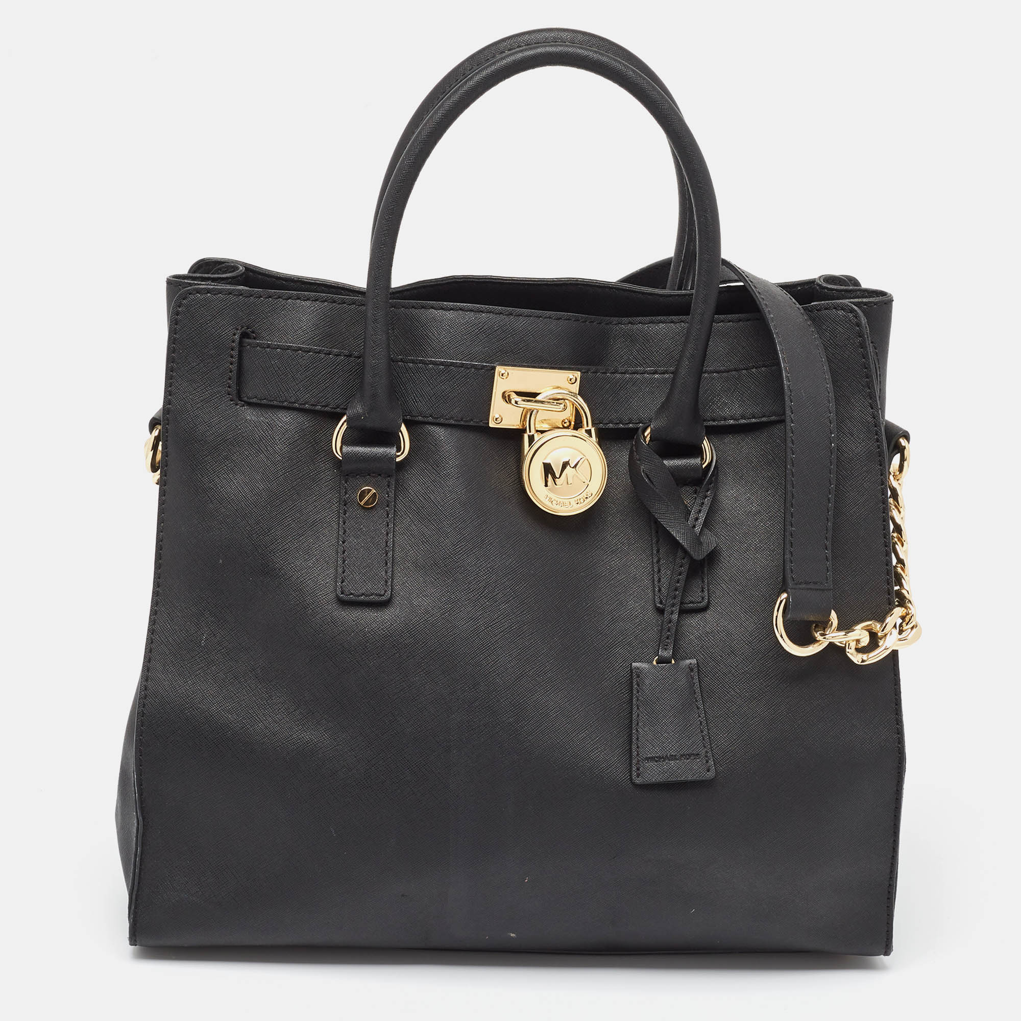 Pre-owned Michael Kors Black Leather Hamilton North South Tote