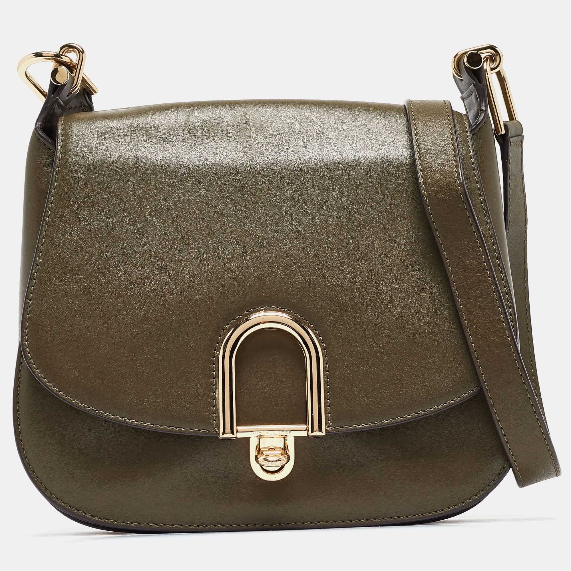 Pre-owned Michael Kors Olive Green Leather Delfina Saddle Bag