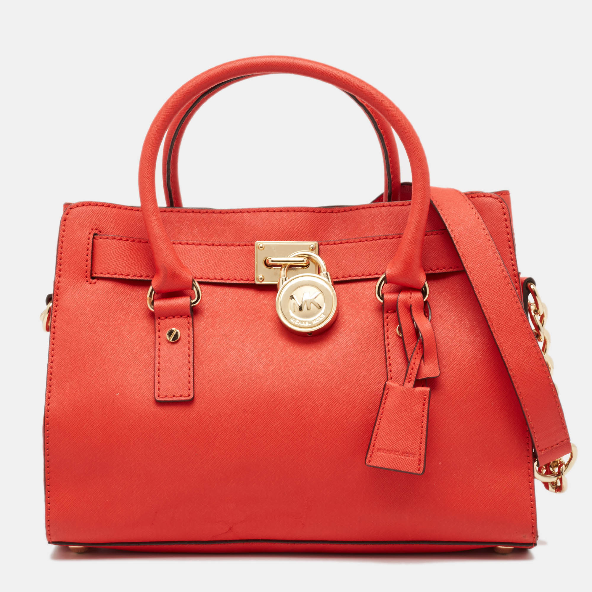 

Micheal Kors Red Saffiano Leather East/West Hamilton Tote