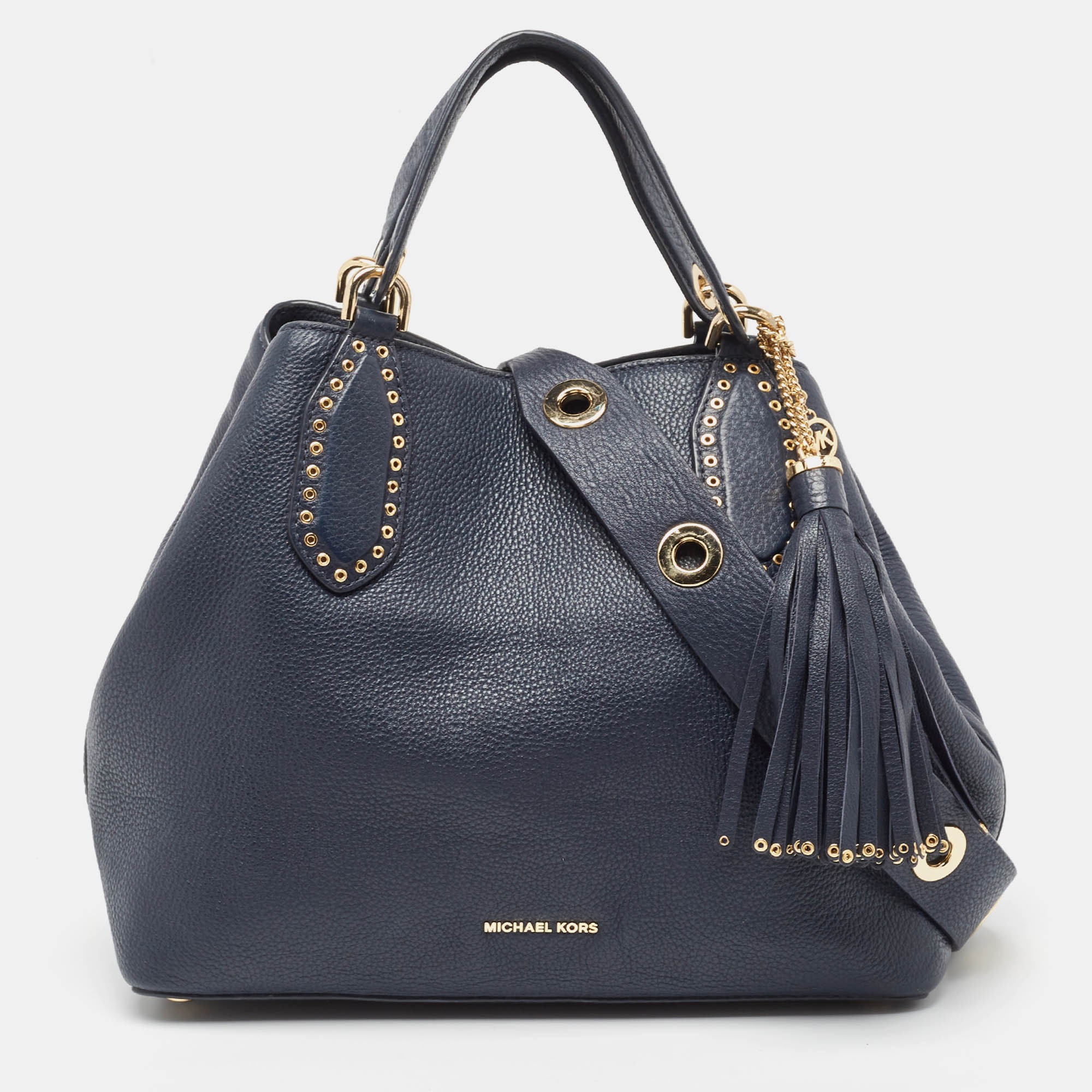 

Michael Kors Navy Blue Leather Brooklyn Shoulder Bag