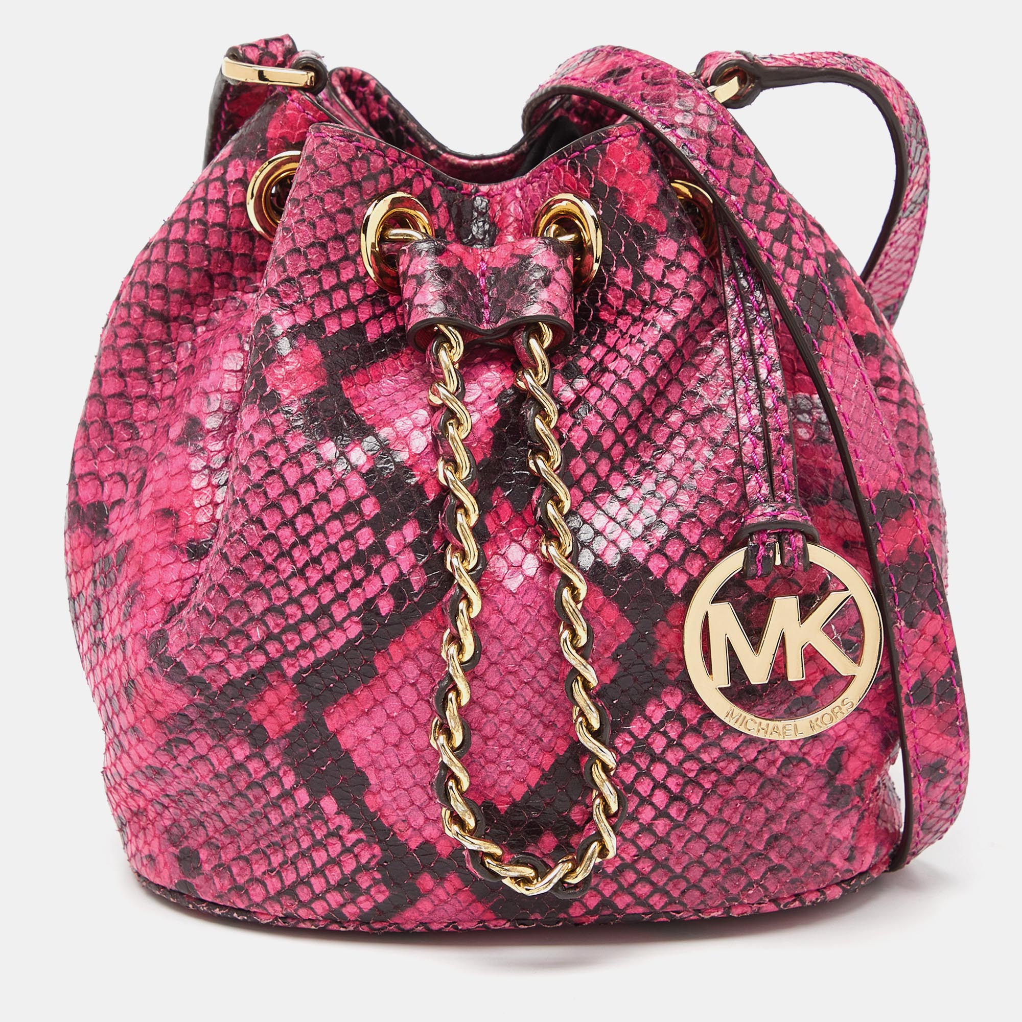 Pre-owned Michael Kors Pink Python Embossed Leather Bucket Bag