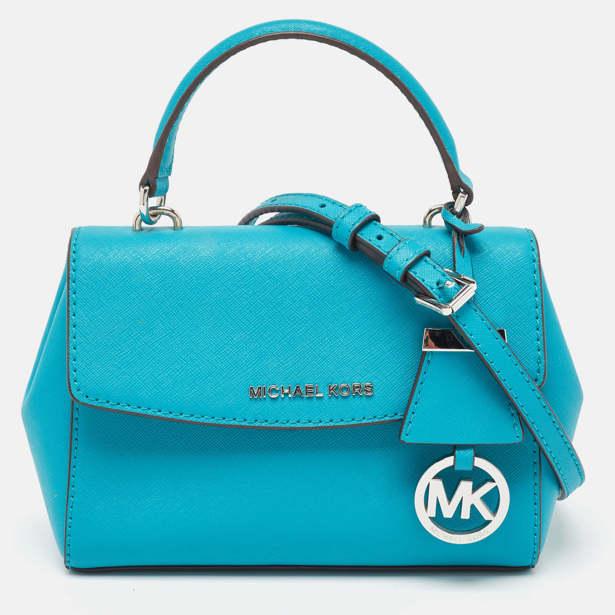 

Michael Kors Turquoise Blue Leather Extra Small Ava Top Handle Bag