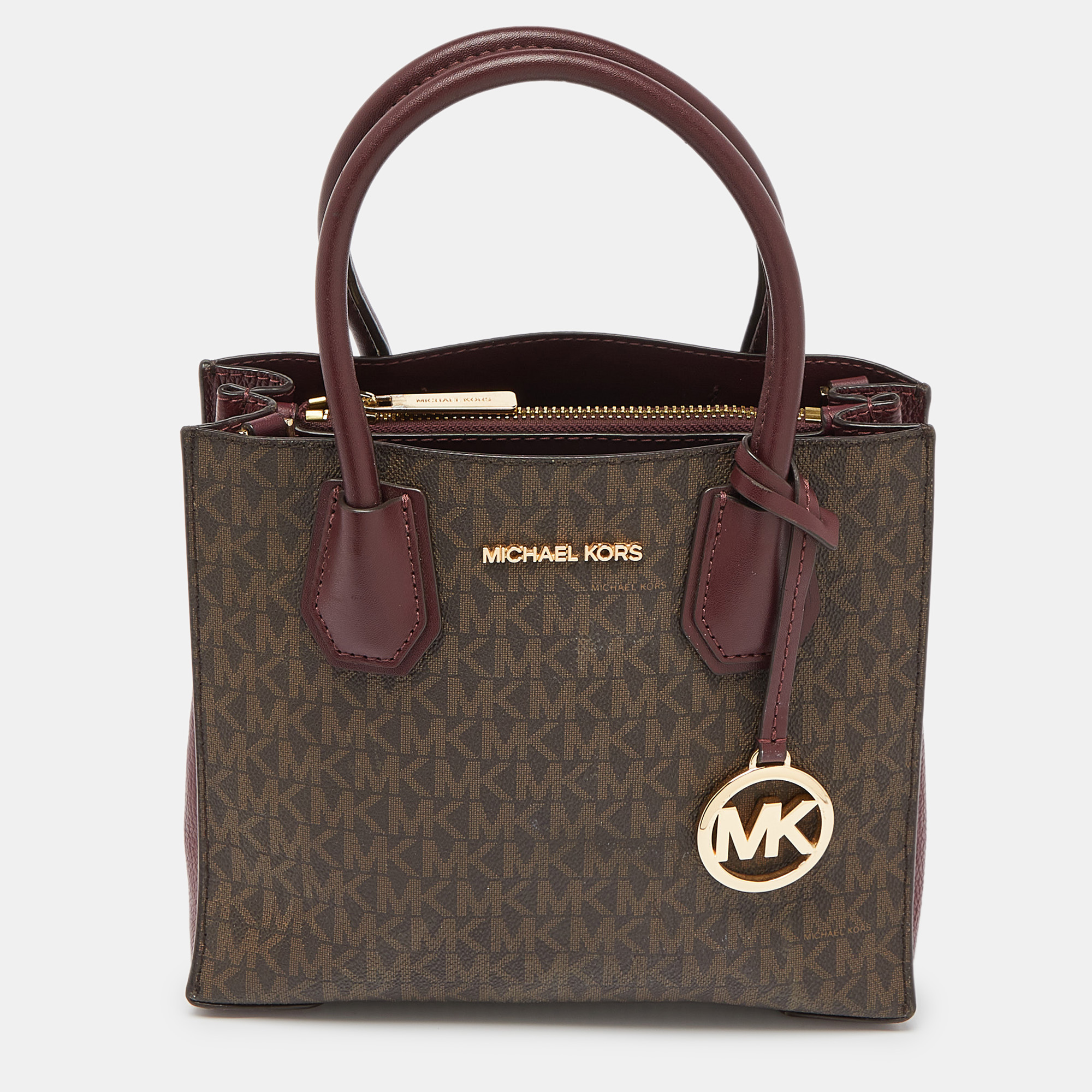 

Michael Kors Brown/Red Signature Coated Canvas and Leather Mercer Tote