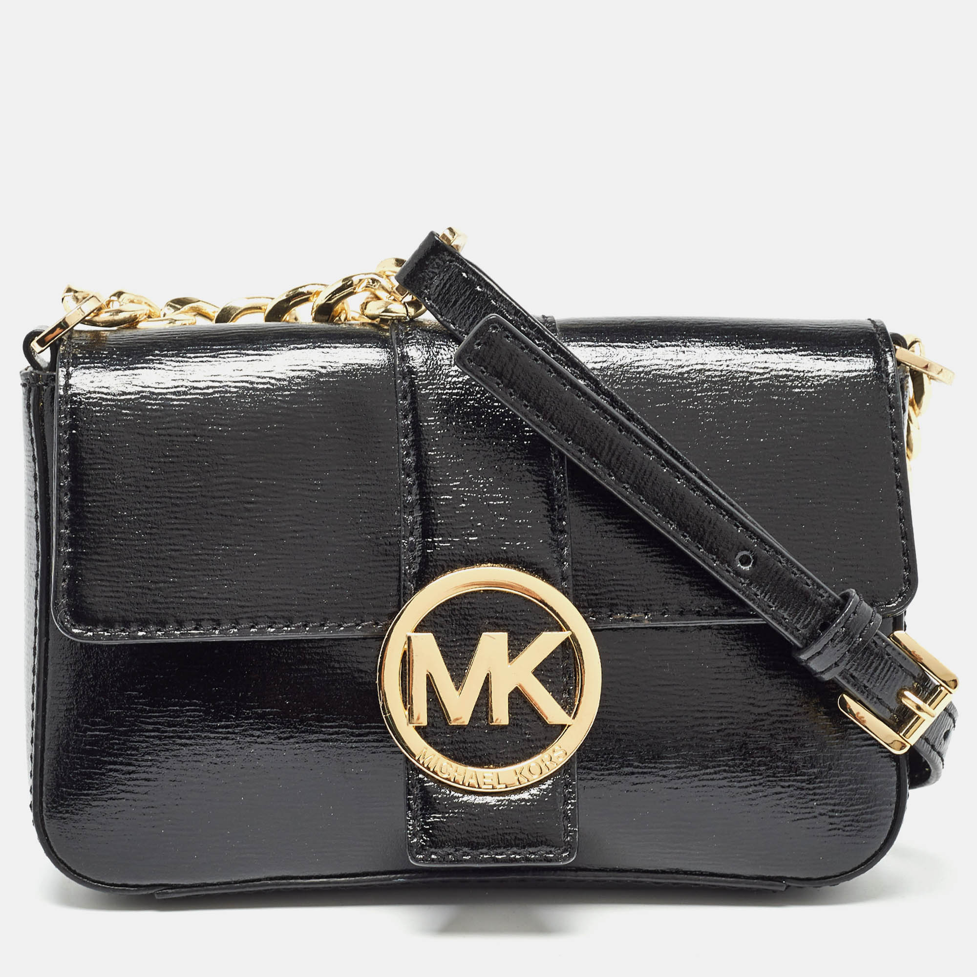

Michael Kors Black Patent Leather Fulton Flap Crossbody Bag