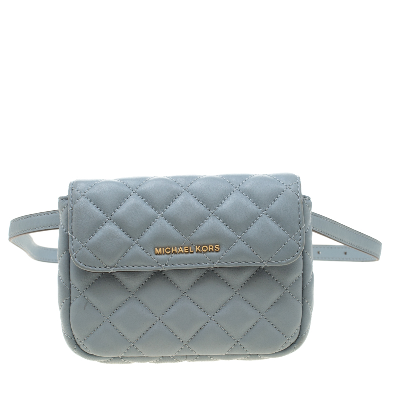 Pre Owned Michael Kors Light Blue Quilted Leather Sloan Belt Bag