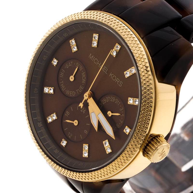 

Michael Kors Brown Mother of Pearl Tortoise Shell Acrylic Gold Plated Steel Jet Set Mk5038 Women's Wristwatch