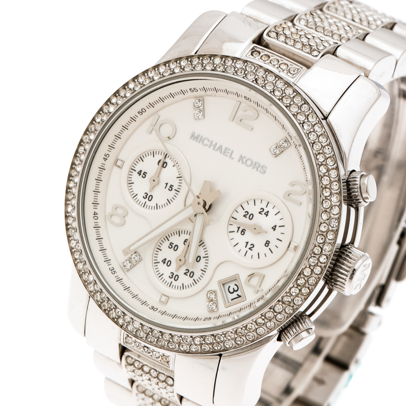 

Michael Kors Silver White Stainless Steel Runway Glitz MK5825 Women's Wristwatch