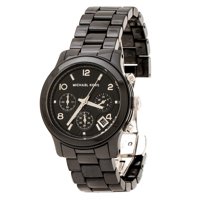 Michael Kors Black Ceramic Stainless Steel MK5162 Women's Wristwatch 39 ...