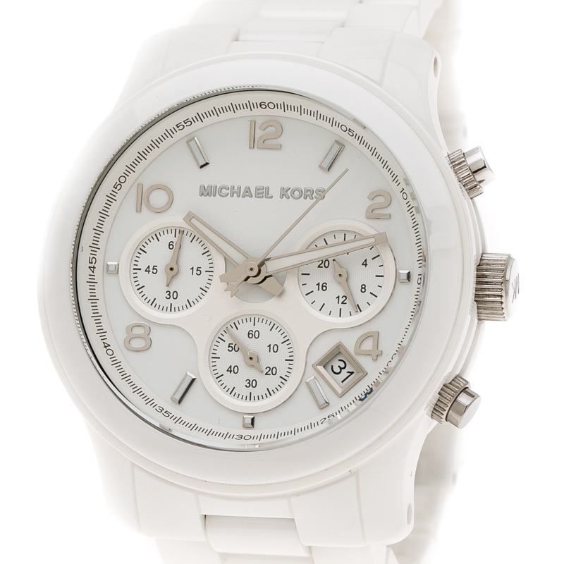 Michael Kors White Ceramic Runway MK5161 Chronograph Women's Wristwatch 39  mm Michael Kors | TLC
