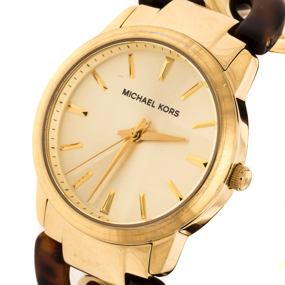 

Michael Kors Yellow Gold Plated Stainless Steel Tortoise Twist Chain Link MK4279 Women's Wristwatch