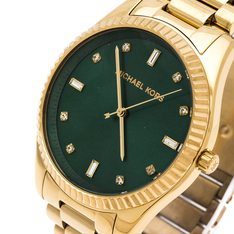 

Michael Kors Emerald Green Yellow Gold Plated Stainless Steel Blake MK3226 Women's Wristwatch