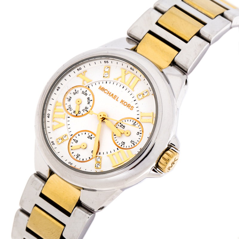 

Michael Kors White Two-Tone Stainless Steel Mini Camille MK5760 Women's Wristwatch, Silver