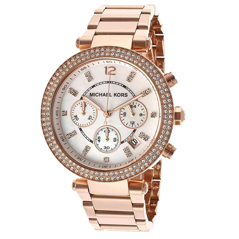 

Michael Kors Mother of Pearl Rose Gold-Plated Stainless Steel Parker MK5491 Women's Wristwatch, White