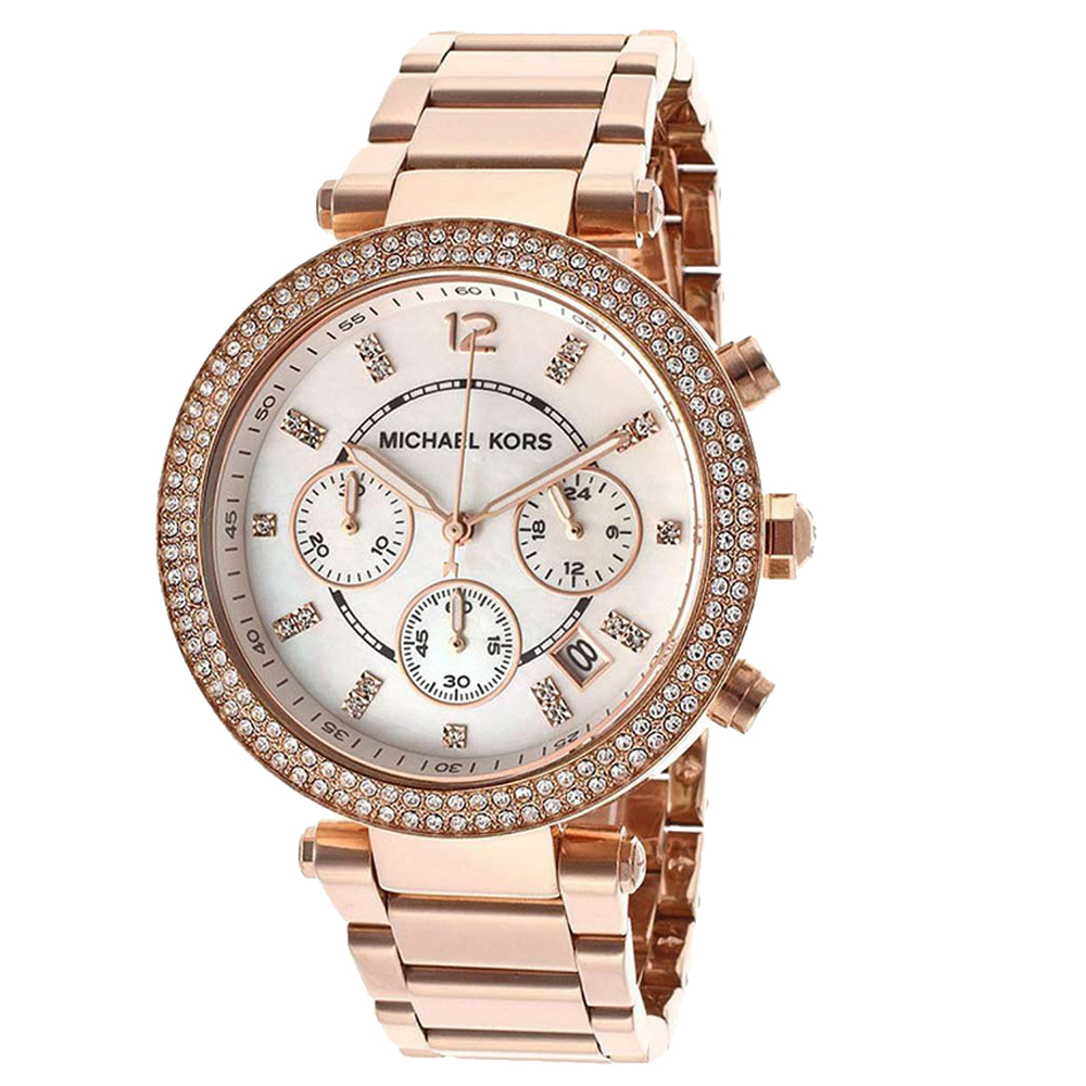 

Michael Kors Mother of Pearl Rose Gold-Plated Stainless Steel Parker MK5491 Women's Wristwatch, White