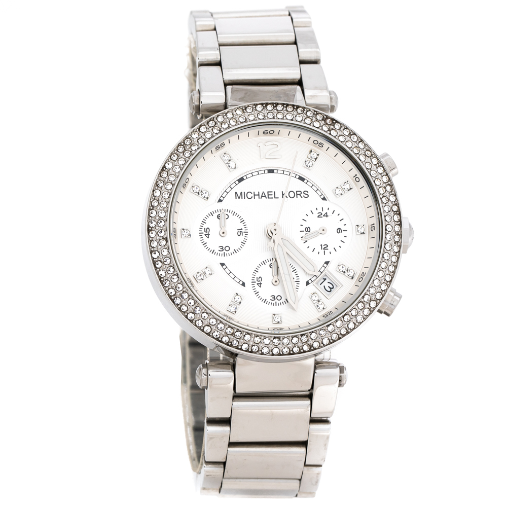 Michael Kors Silver White Stainless Steel Parker MK5353 Women's Wristwatch 39 mm