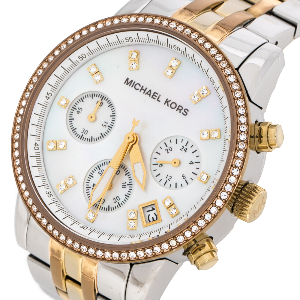 

Michael Kors Mother Of Pearl Tri-Tone Ritz MK5650 Women's Wristwatch, Silver