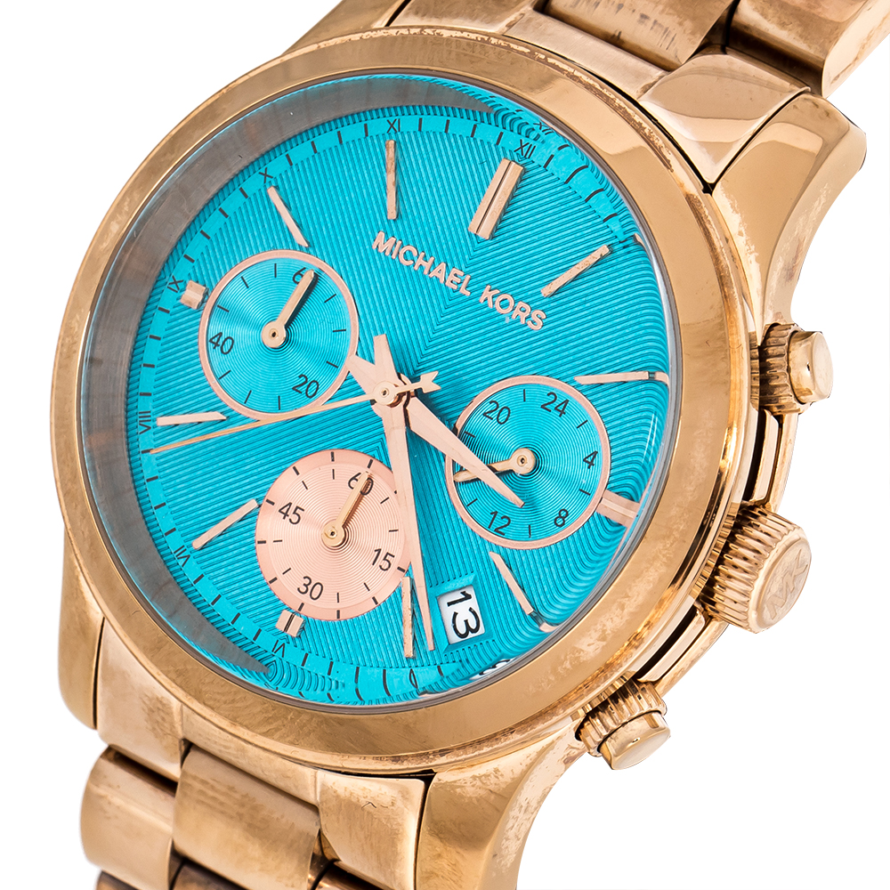 

Michael Kors Blue Rose Gold Plated Stainless Steel Runway MK6164 Women's Wristwatch