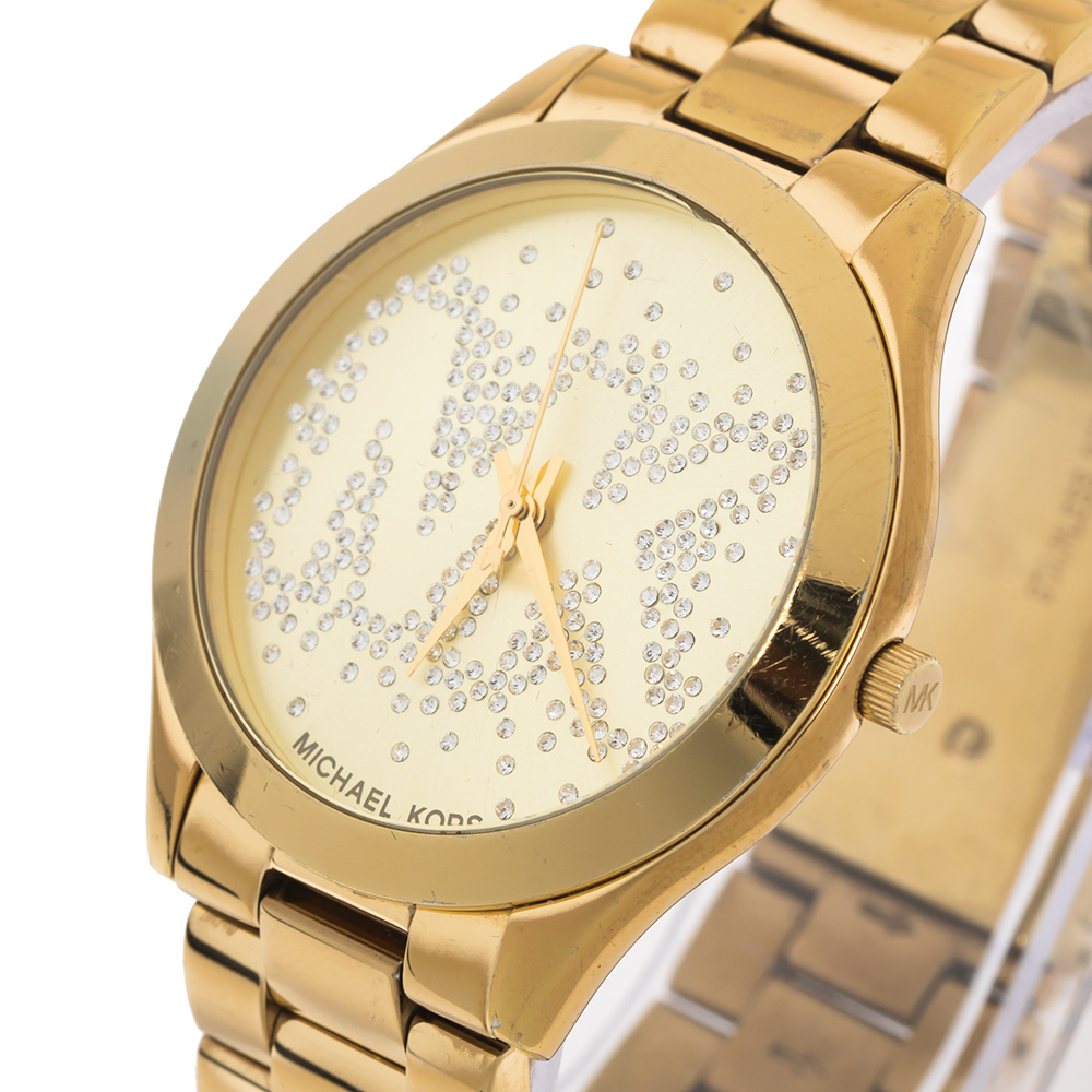 

Michael Kors Yellow Gold Tone Stainless Steel Slim Runway MK3590 Women's Wristwatch