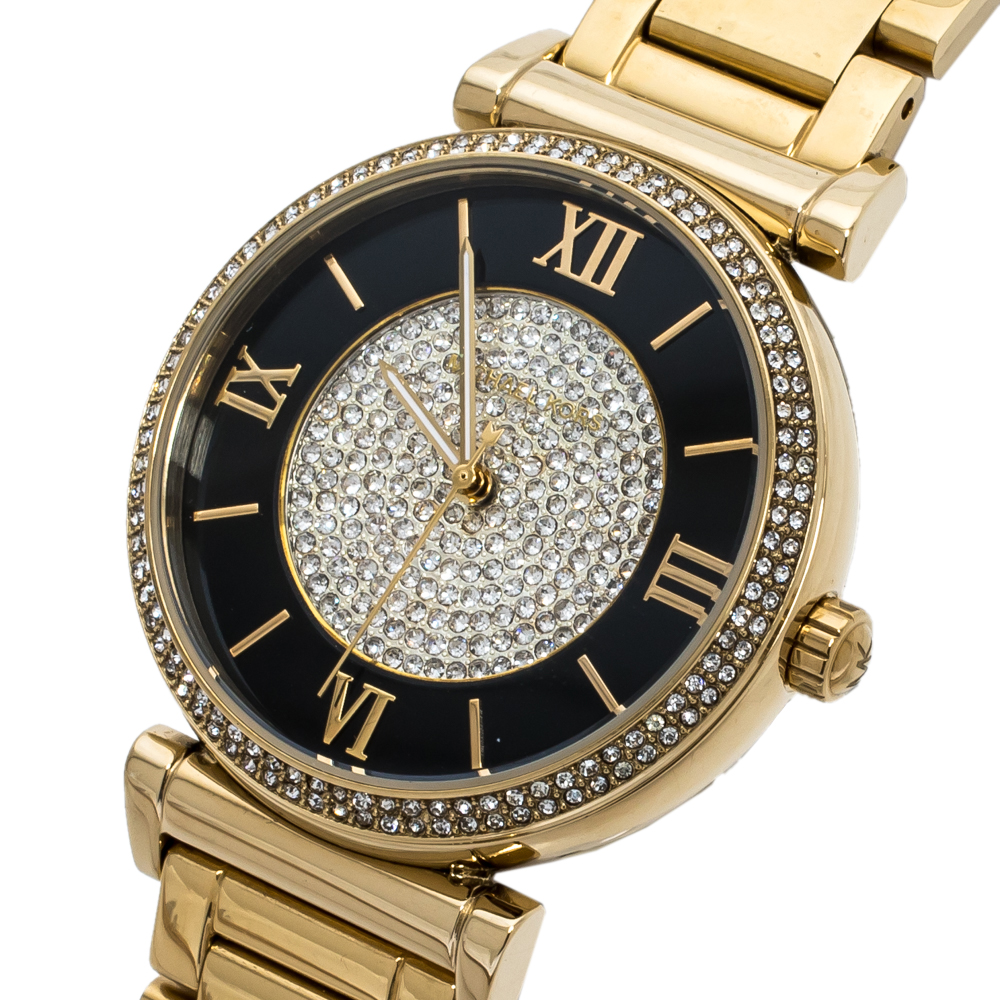 

Michael Kors Black/Crystal Pave Gold Tone Stainless Steel Catlin MK3338 Women's Wristwatch