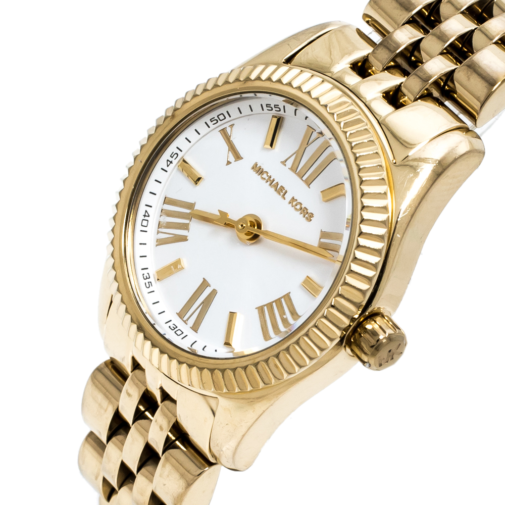 

Michael Kors Opaline White Gold Tone Stainless Steel Lexington Petite MK3229 Women's Wristwatch