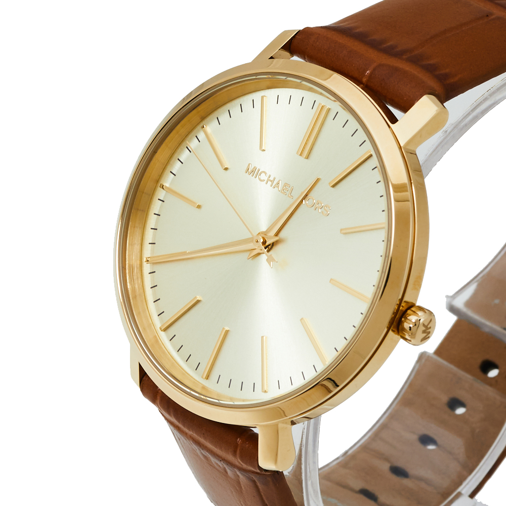 

Michael Kors Champagne Gold Tone Stainless Steel Leather Jaryn MK2496 Women's Wristwatch, Brown
