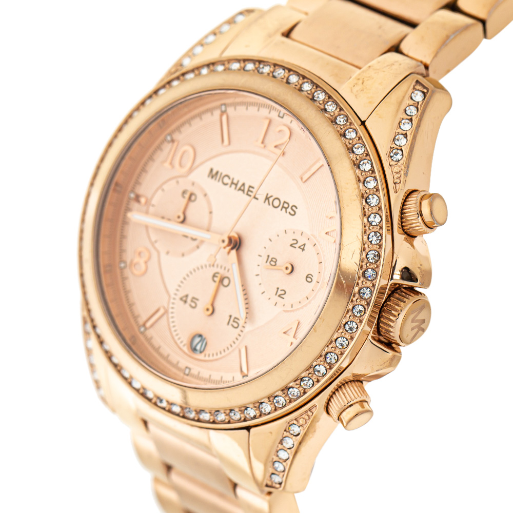 

Michael Kors Rose Gold Tone Stainless Steel Blair Chronograph MK5263 Women's Wristwatch, Pink