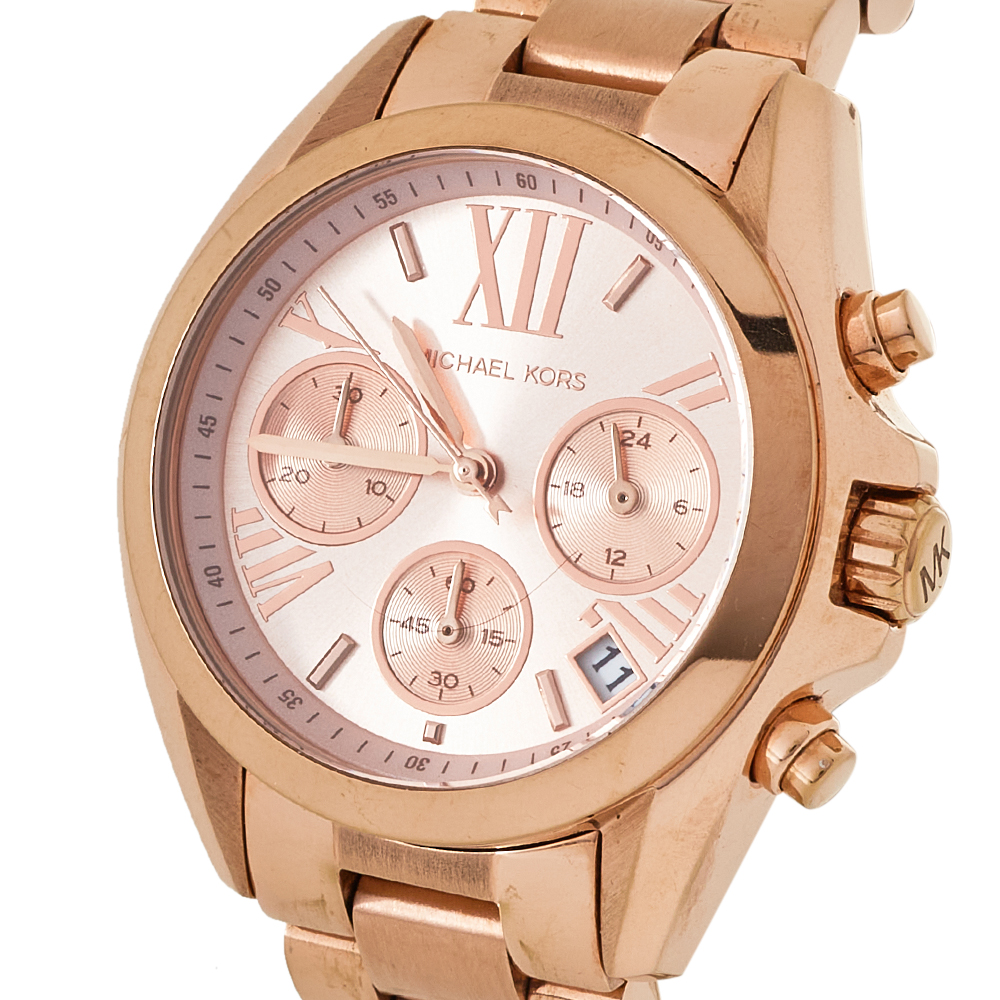 

Michael Kors Rose Gold Tone Stainless Steel Bradshaw Chronograph MK5799 Women's Wristwatch, Pink