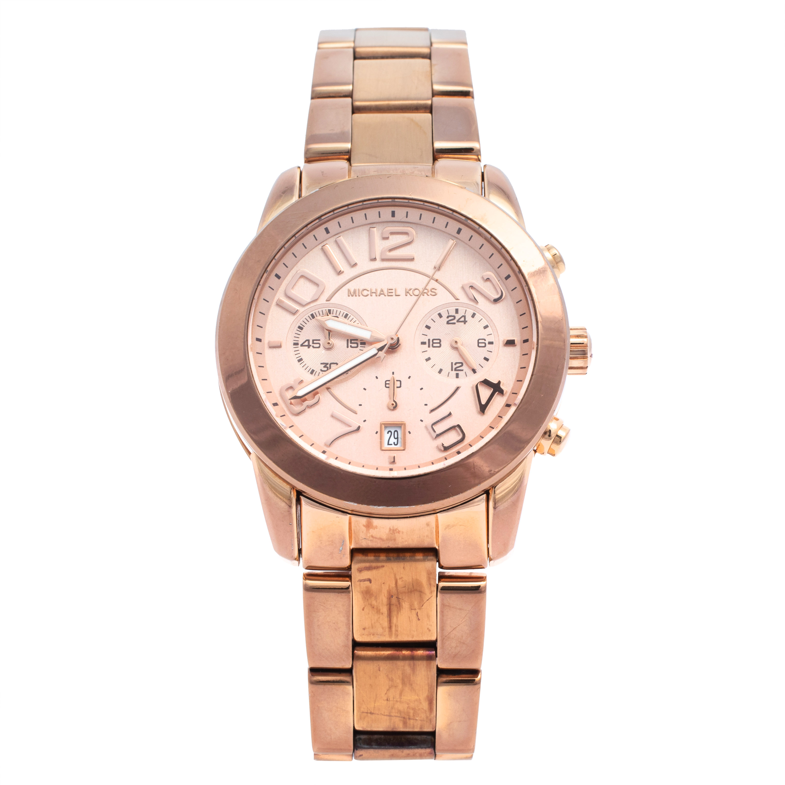 Pre-owned Michael Kors Rose Gold Tone Stainless Steel Mercer Mk5727 Women's Wristwatch 41.5 Mm In Pink