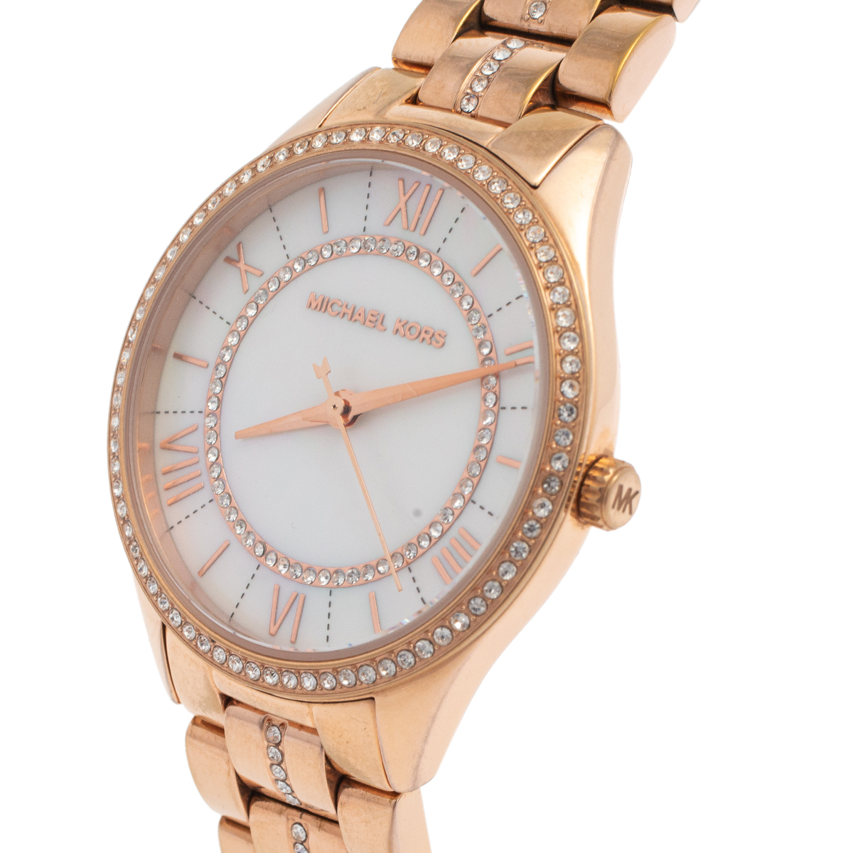 

Michael Kors Mother Of Pearl Rose Gold Tone Stainless Steel Mini Lauryn Pavé MK3716 Women's Wristwatch, White