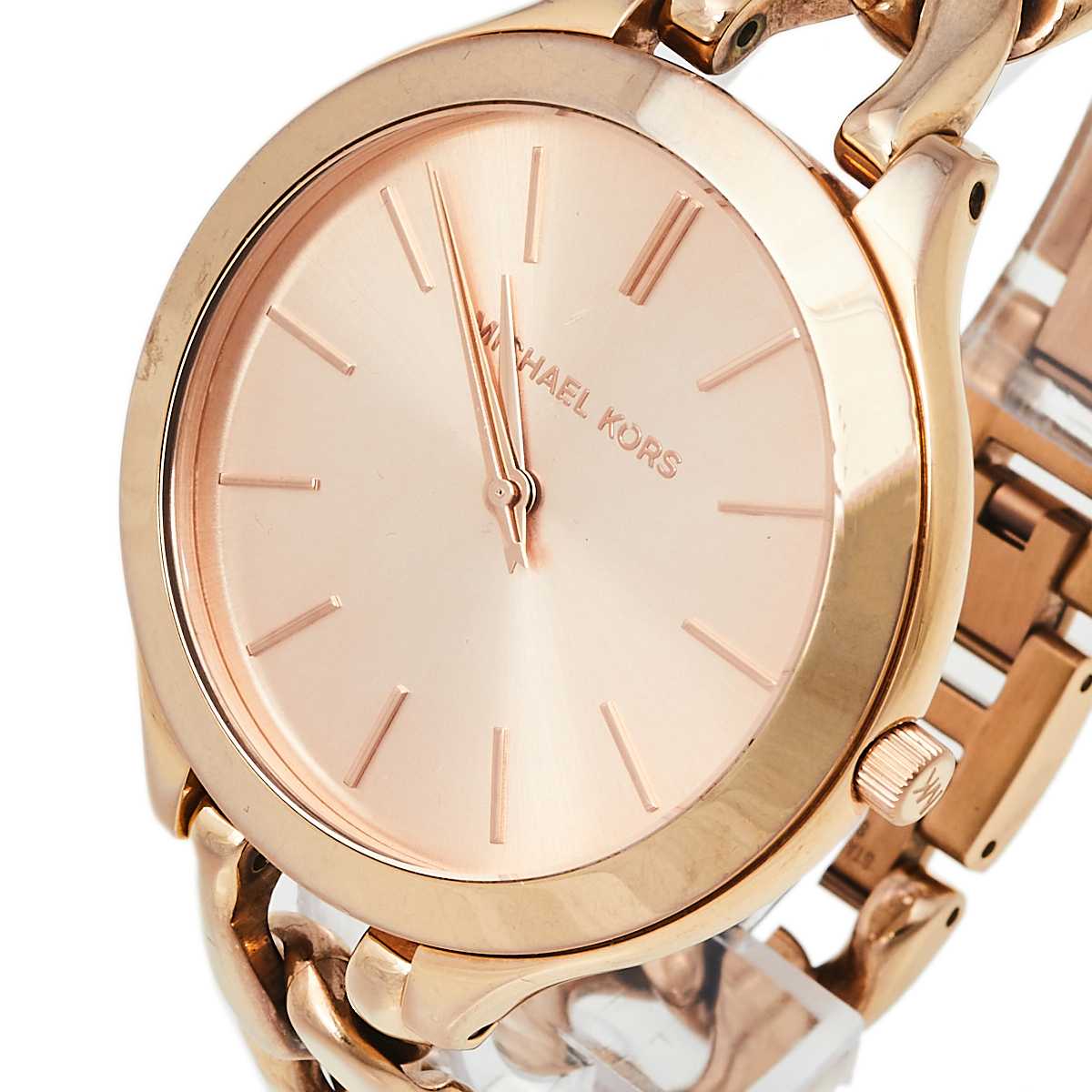 

Michael Kors Rose Gold Tone Stainless Steel Slim Runway MK3223 Women's Wristwatch, Pink