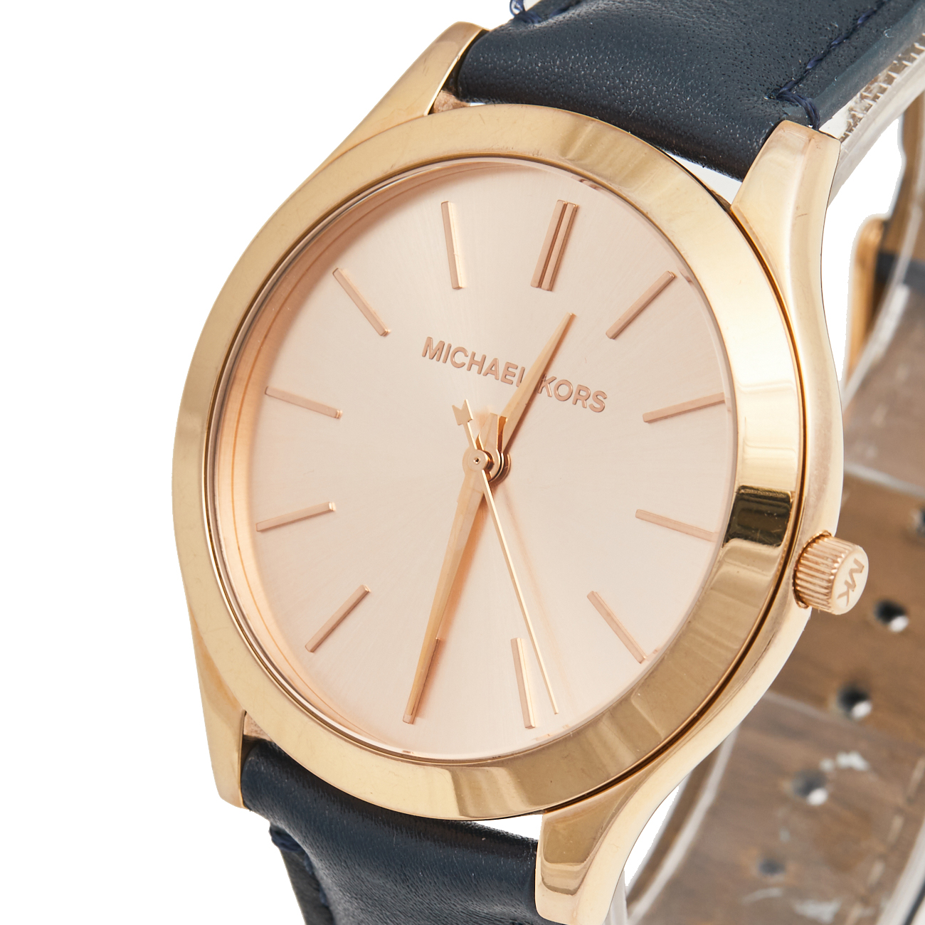 

Michael Kors Salmon Rose Gold Plated Stainless Steel Leather Slim Runway MK-2466 Women's Wristwatch