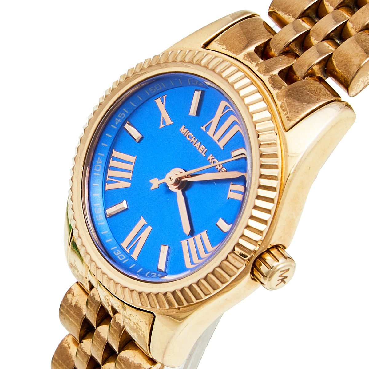 

Michael Kors Blue Rose Gold Plated Stainless Steel Petite Lexington MK3272 Women's wristwatch