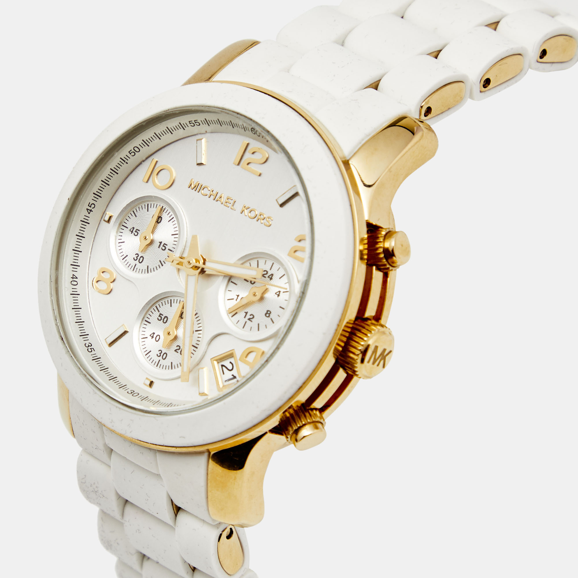 

Michael Kors Silver Silicone Gold Plated Stainless Steel Runway MK5145 Women's Wristwatch