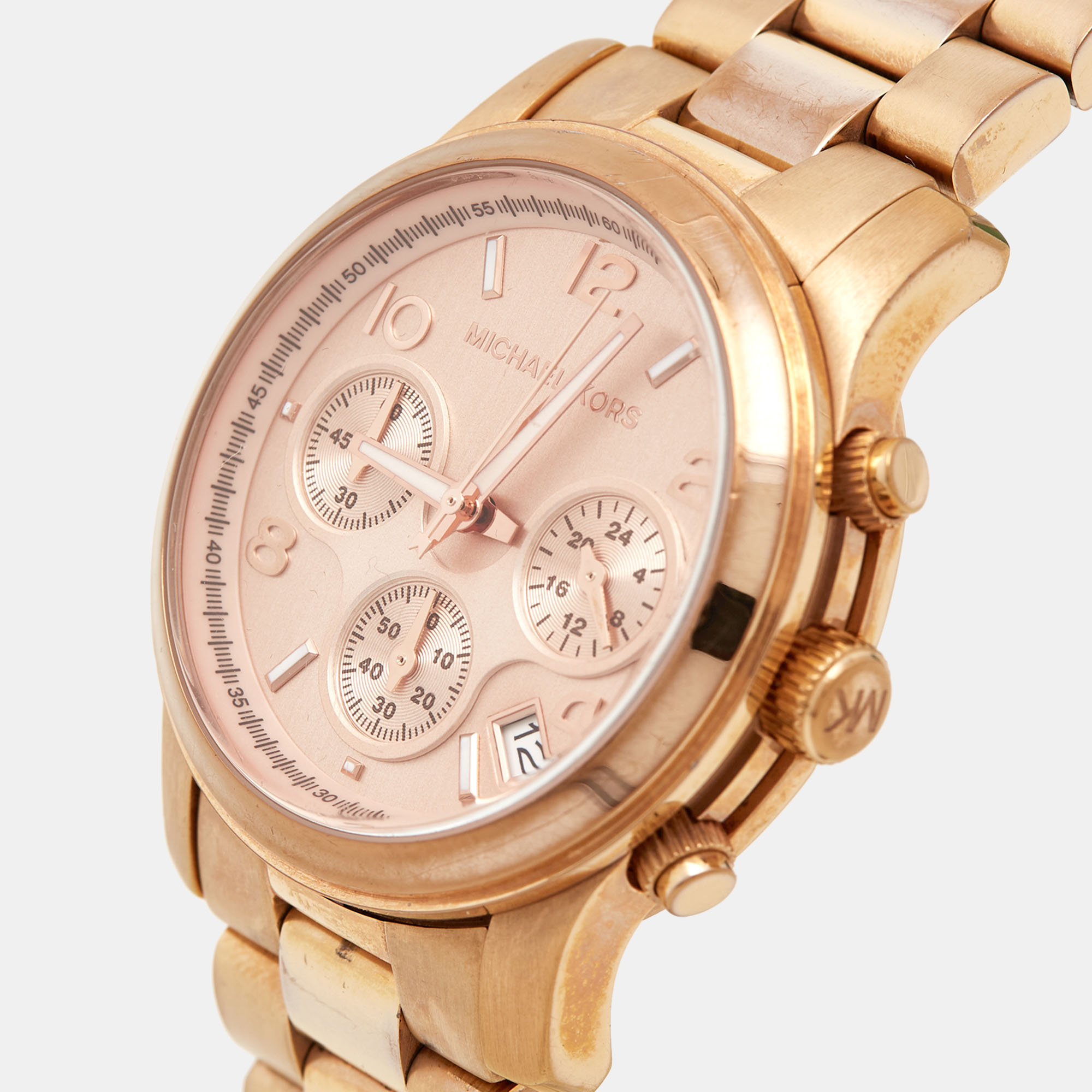 

Michael Kors Champagne Rose Gold Plated Stainless Steel Runway MK5128 Women's Wristwatch