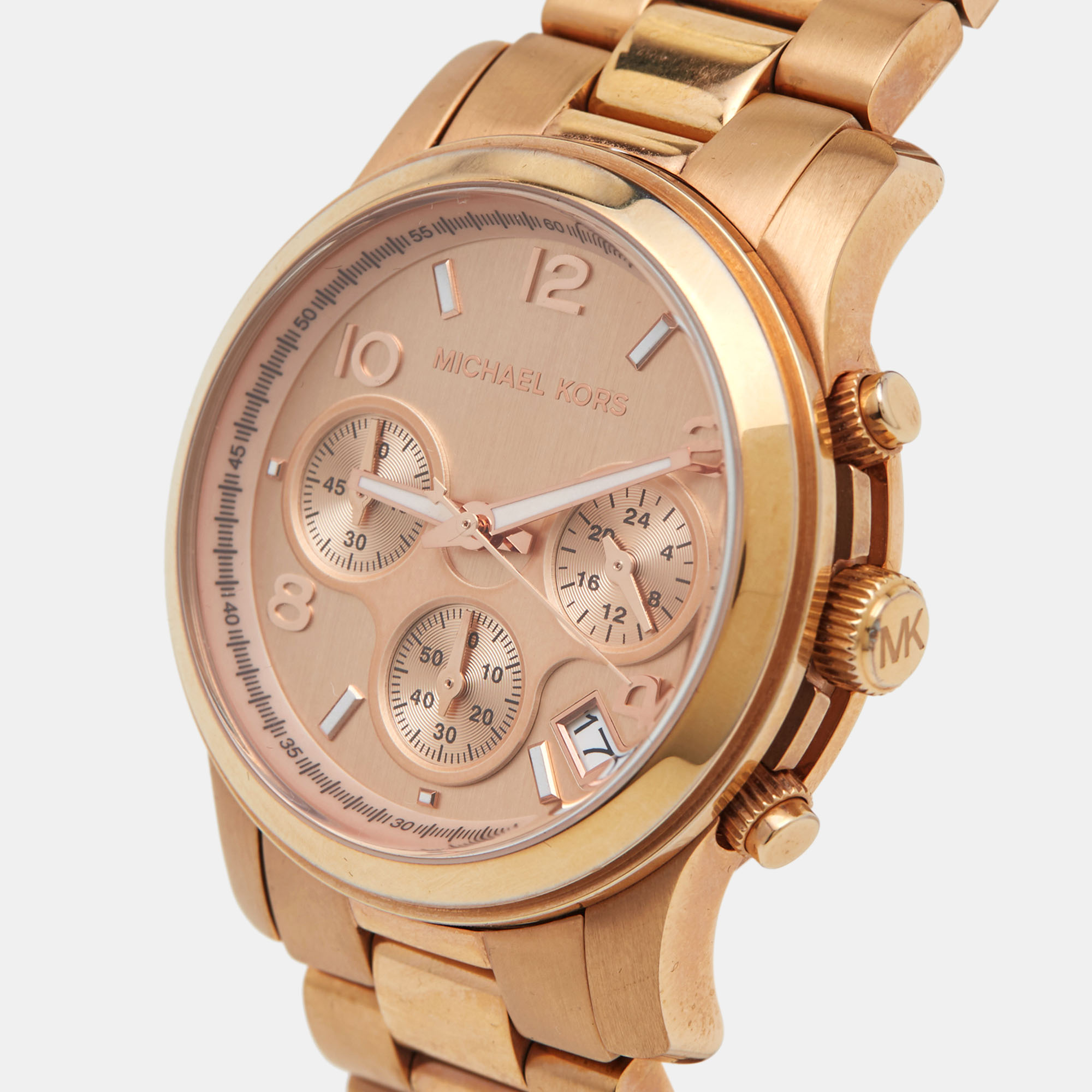 

Mickael Kors Champagne Rose Gold Plated Stainless Steel Runway MK5128 Women's Wristwatch