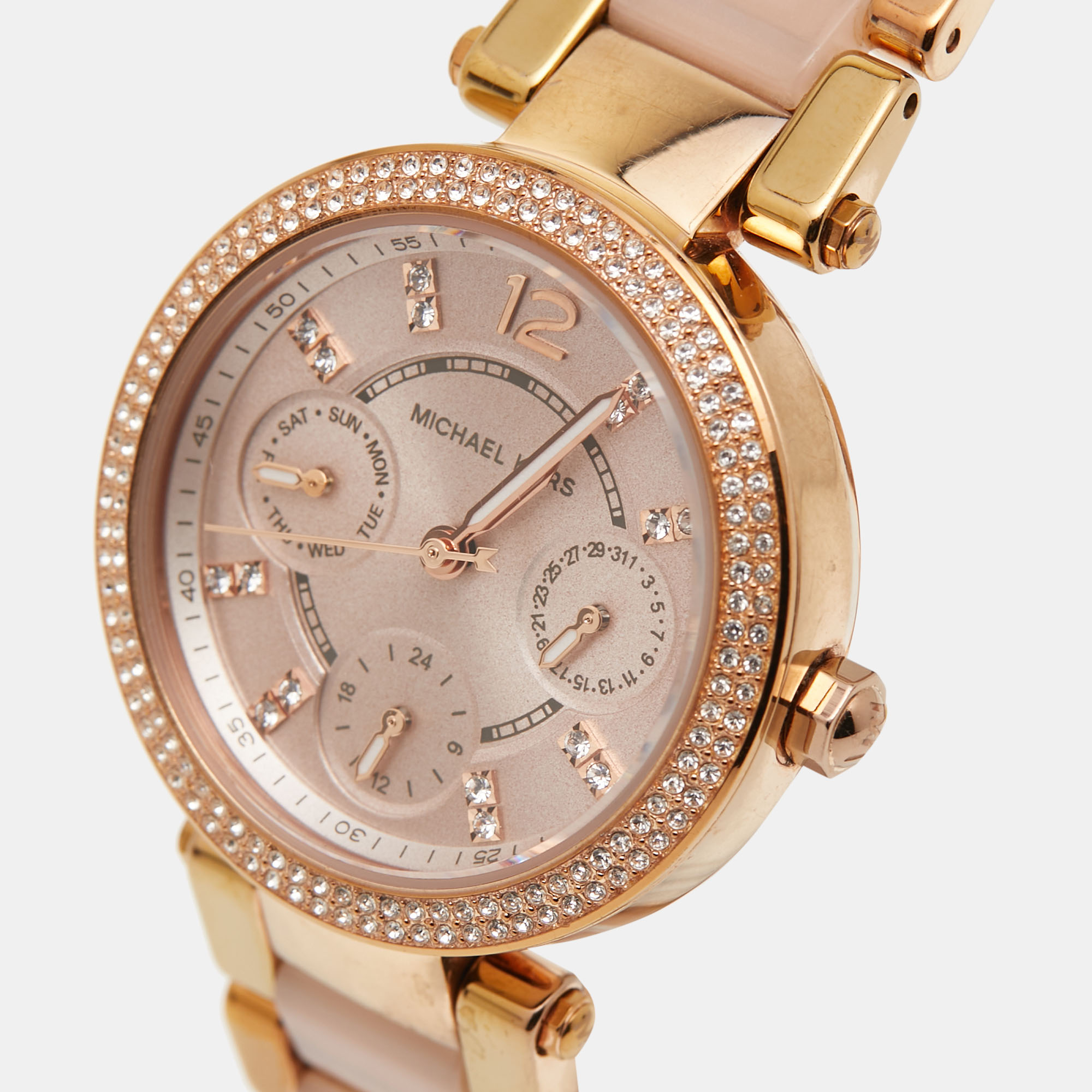 

Michael Kors Champagne Rose Gold Plated Stainless Steel Acetate Mini Parker MK6110 Women's Wristwatch