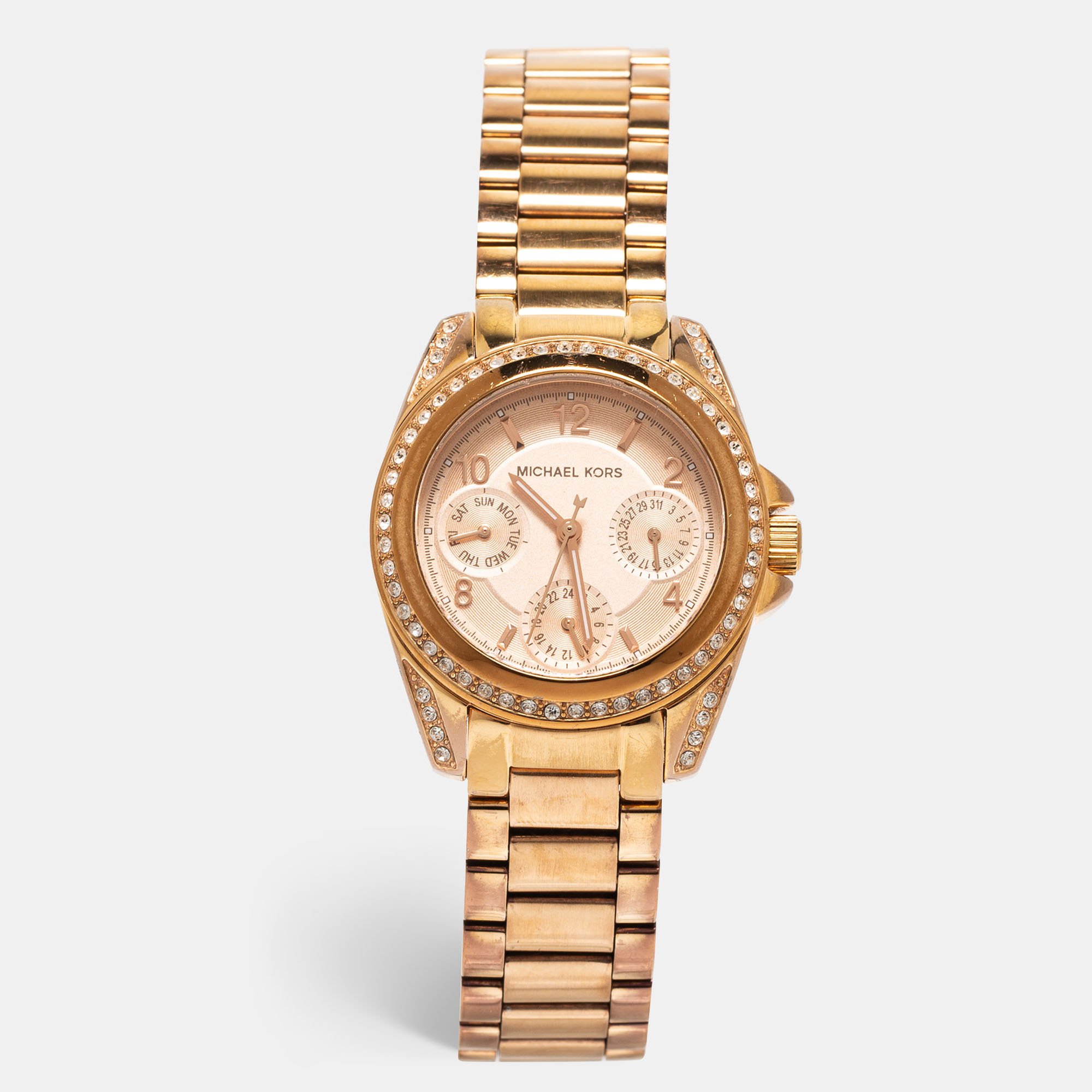 Pre-owned Michael Kors Champagne Rose Gold Plated Stainless Steel Blair Mk5613 Women's Wristwatch 33 Mm