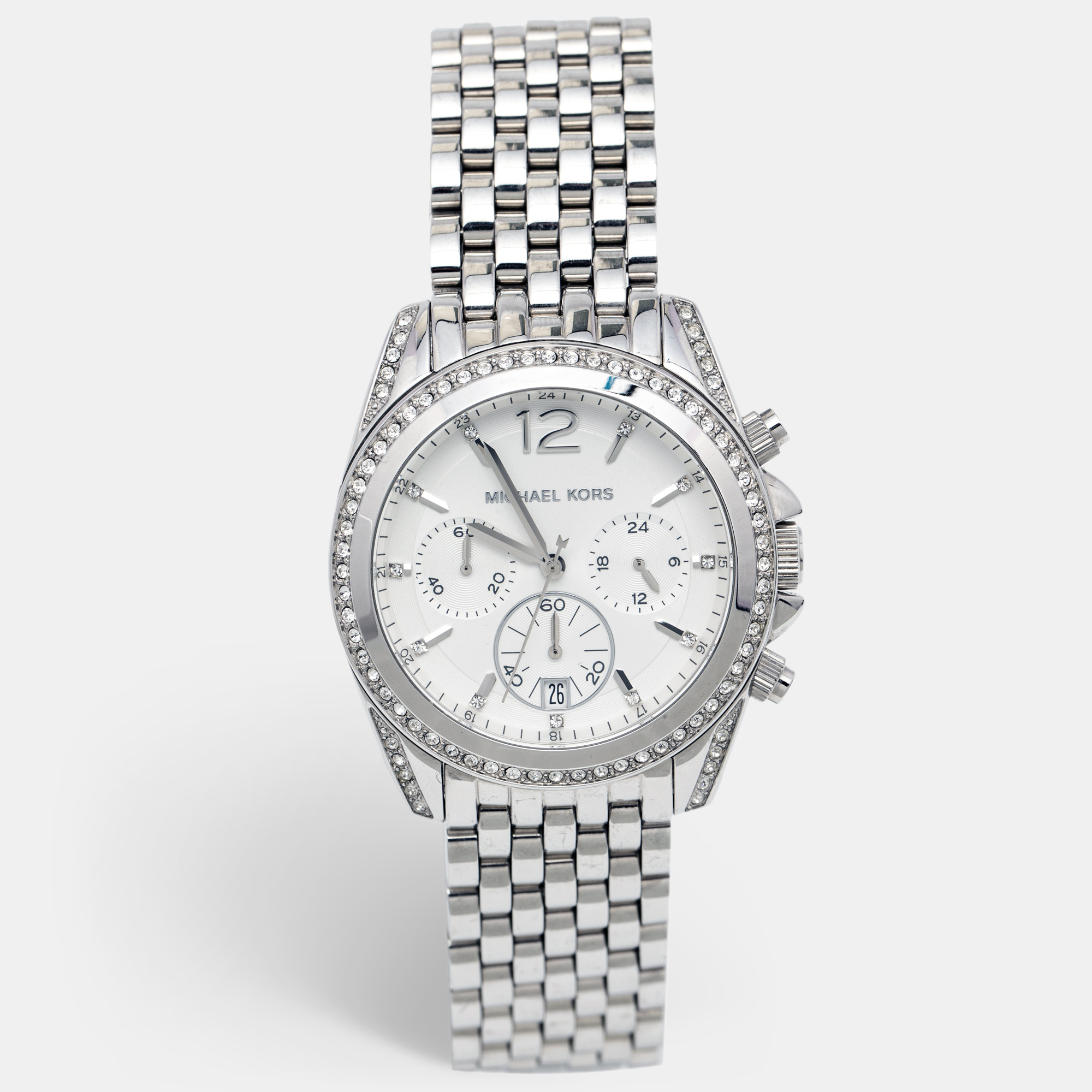 Pre-owned Michael Kors White Stainless Steel Pressley Mk5863 Women's Wristwatch 39 Mm