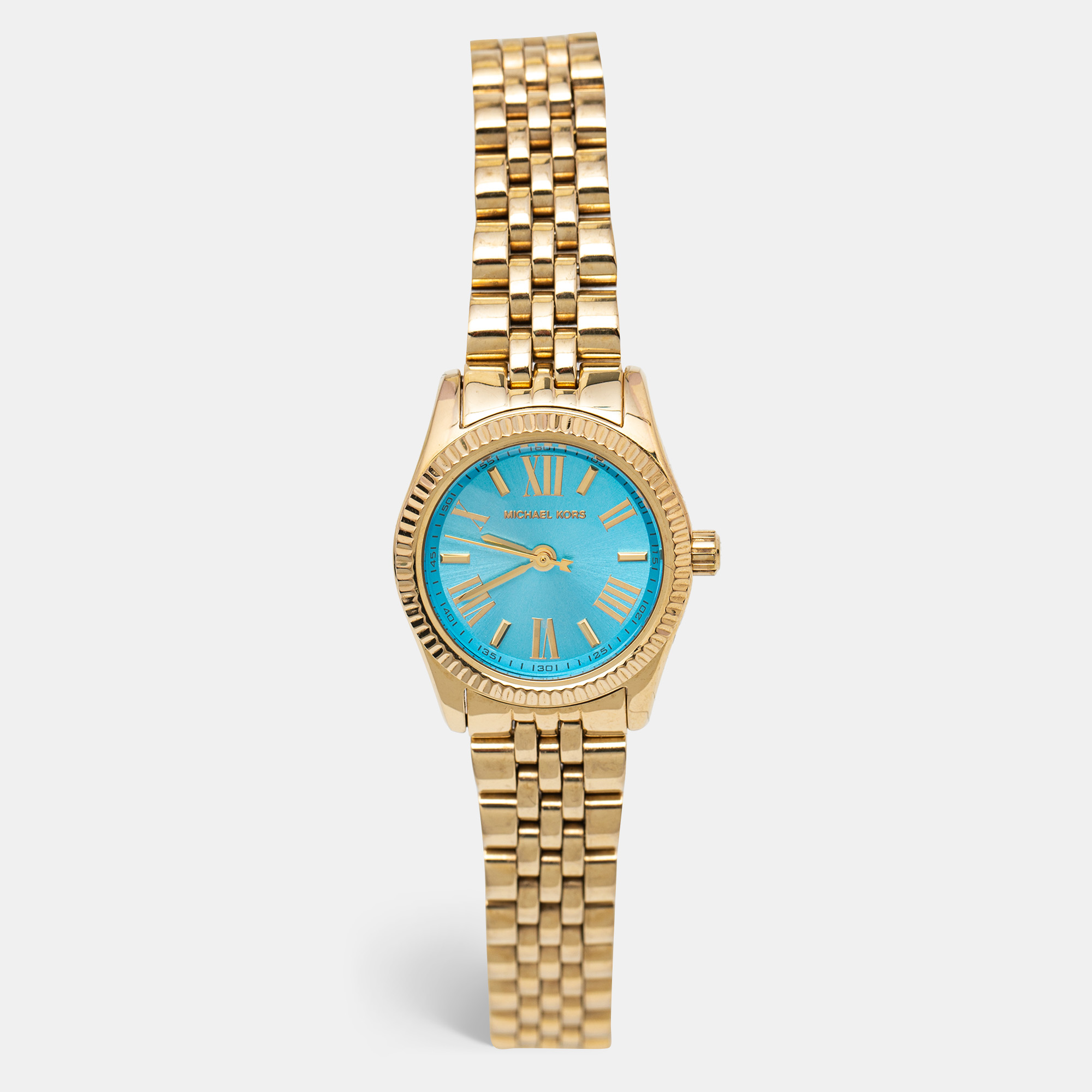 Pre-owned Michael Kors Blue Gold Plated Stainless Steel Lexington Mk3271 Women's Wristwatch 26 Mm