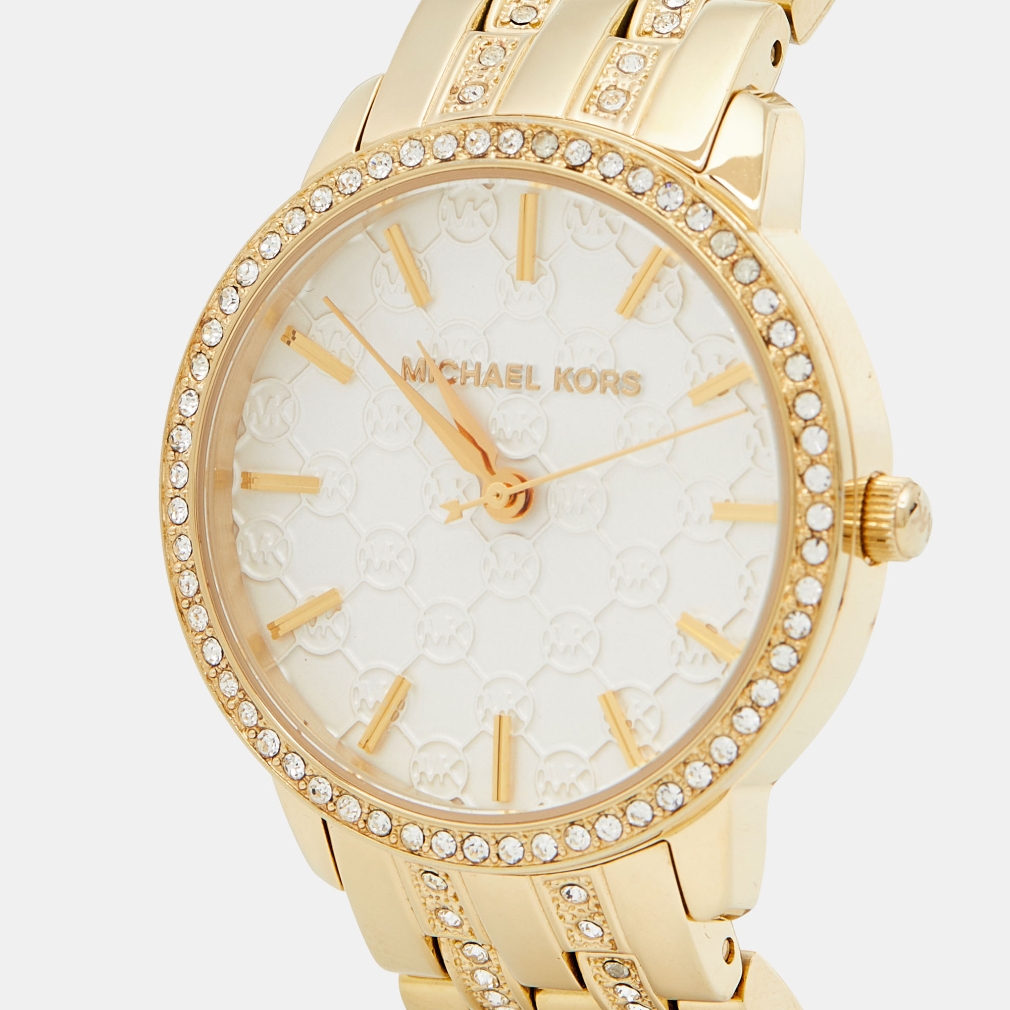 

Michael Kors White Crystal Embellished Gold Plated Stainless Steel Nini MK3214 Women's Wristwatch