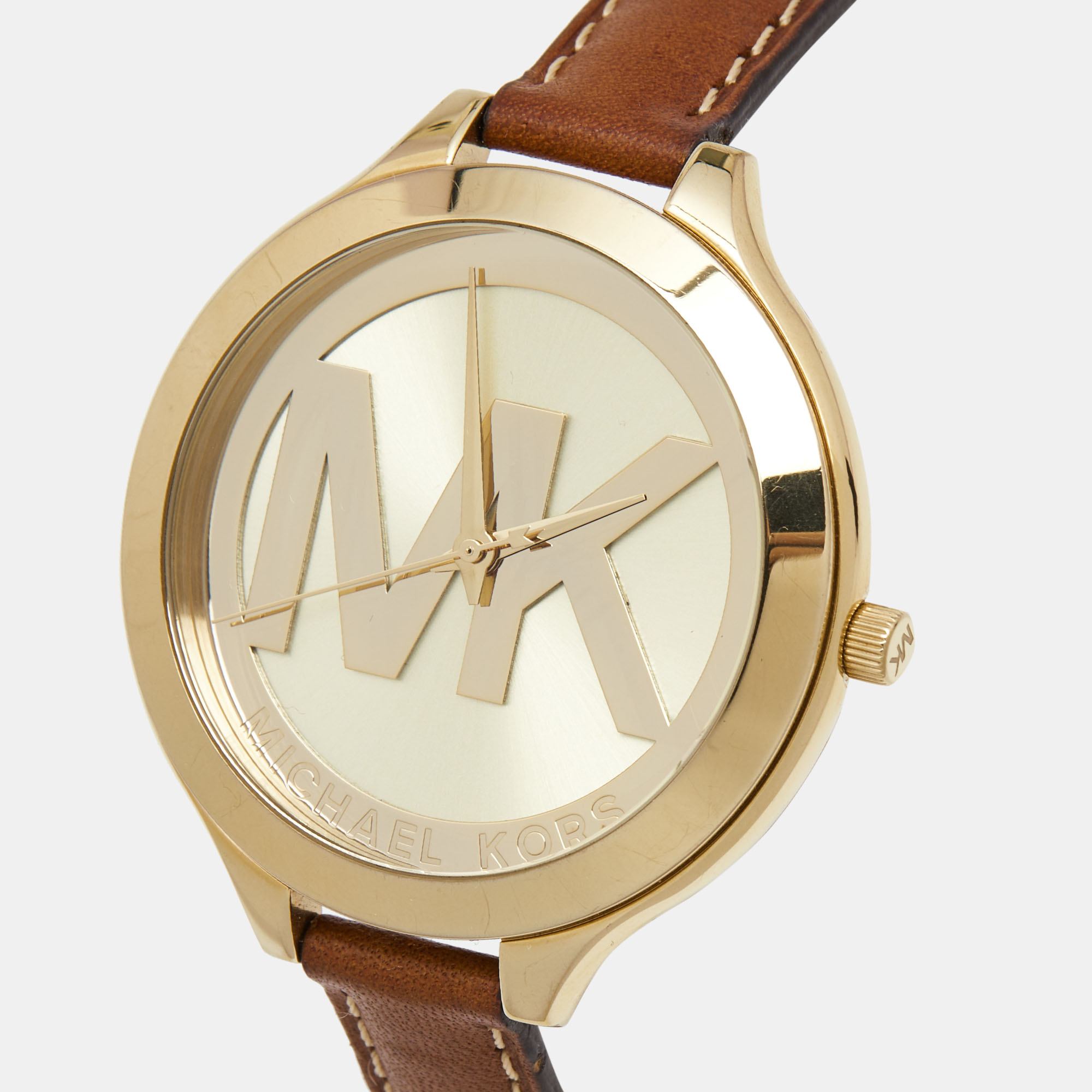 

Michael Kors Champagne Gold Plated Stainless Steel Leather Slim Runway MK2326 Women's Wristwatch
