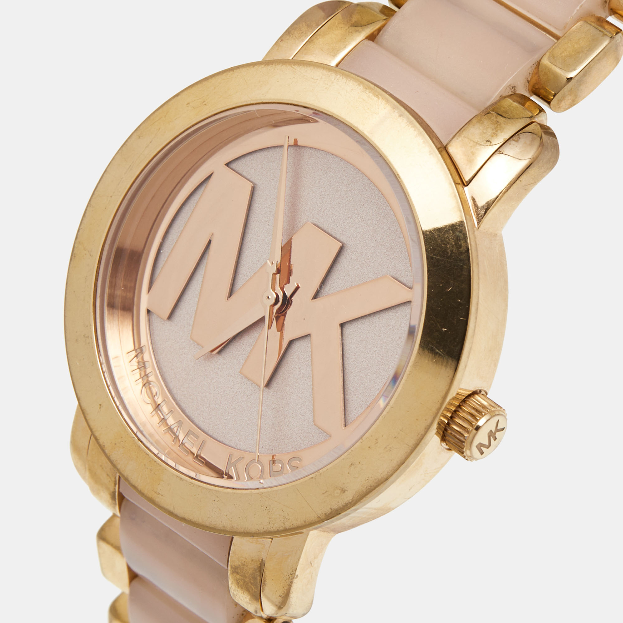 

Michael Kors Champagne Rose Gold Plated Stainless Steel Acetate Runway MK4324 Women's Wristwatch
