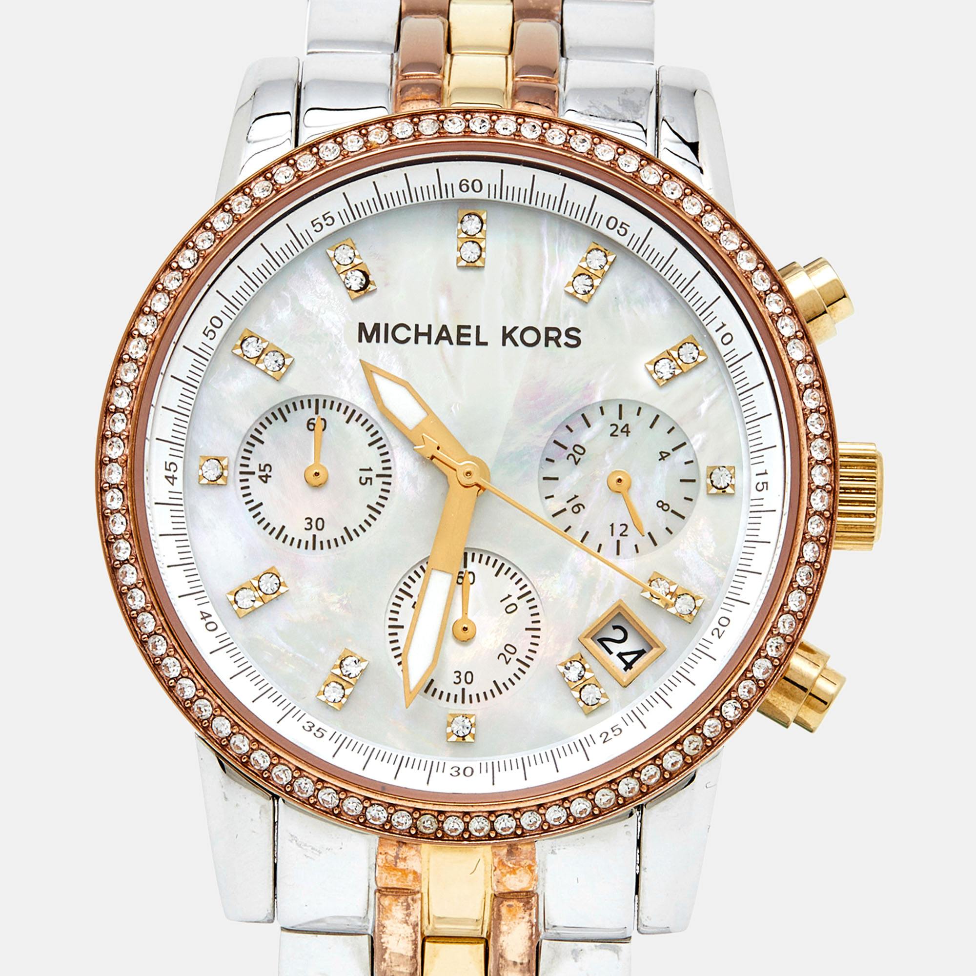 

Michael Kors Mother Of Pearl Tri-Tone Ritz MK5650 Women's Wristwatch, Silver