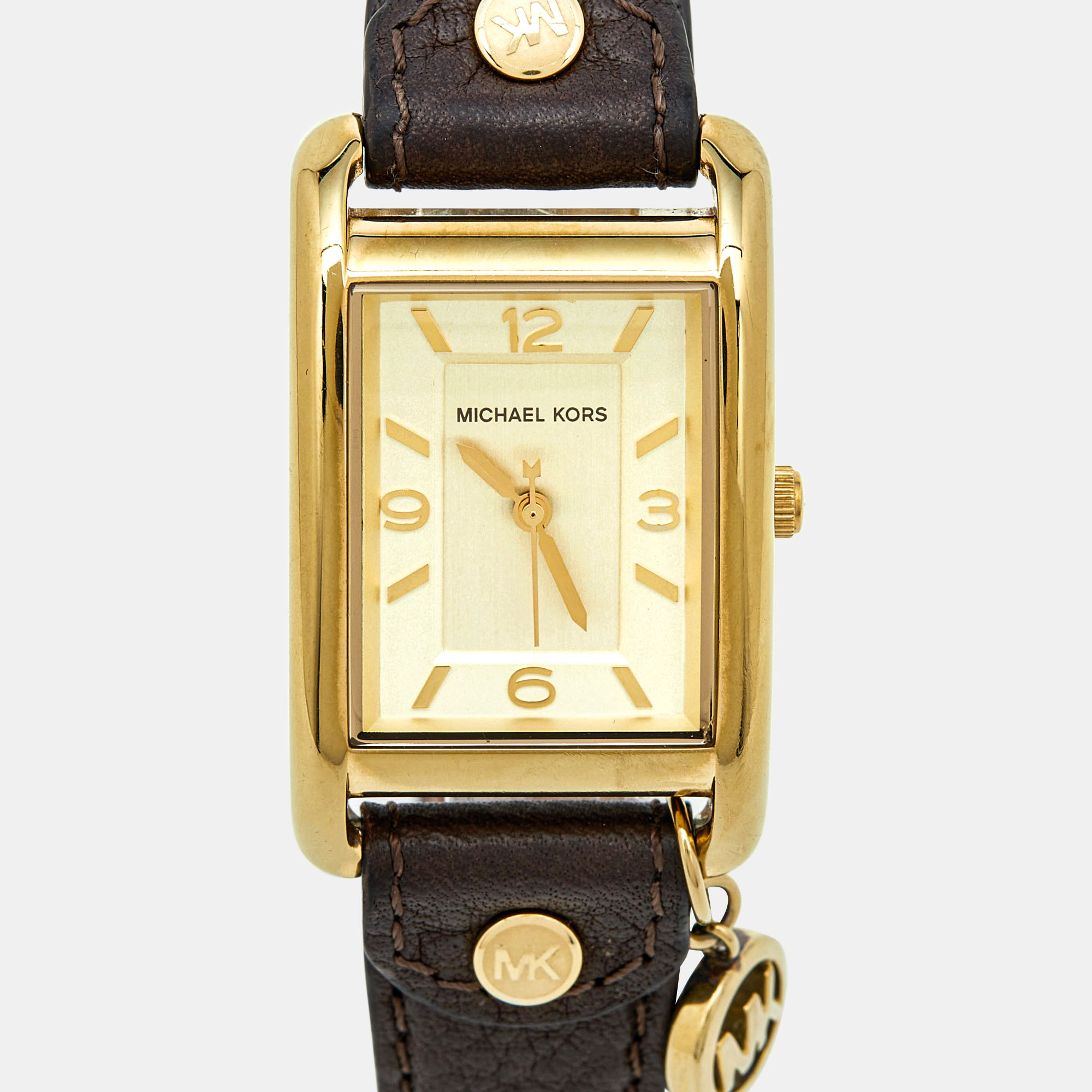 

Michael Kors Yellow Gold Plated Stainless Steel Leather Jet Set MK2166 Women's Wristwatch, Brown