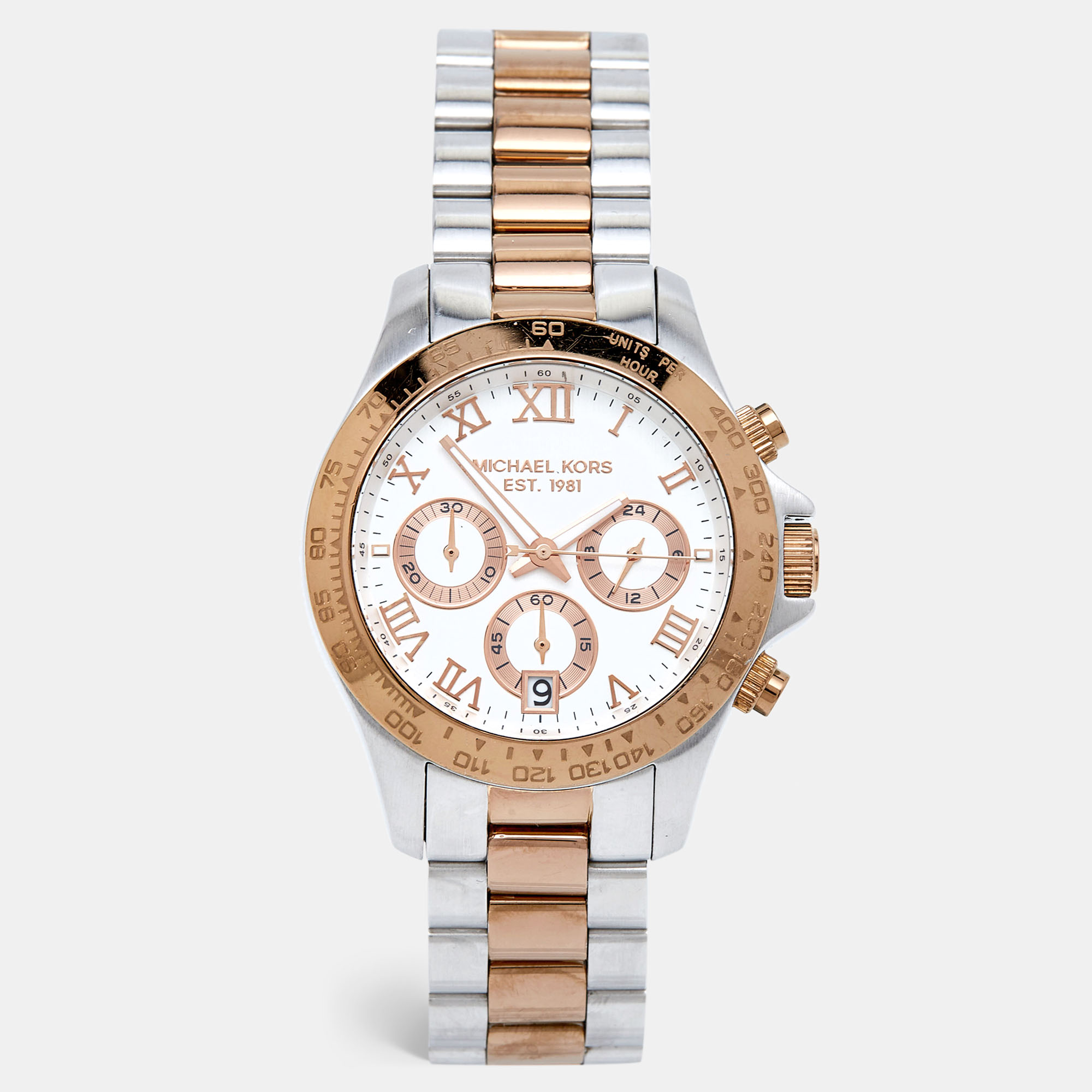 Pre Owned Michael Kors Silver Two-Tone Stainless Steel Layton MK5622 Women's Wristwatch 39 mm