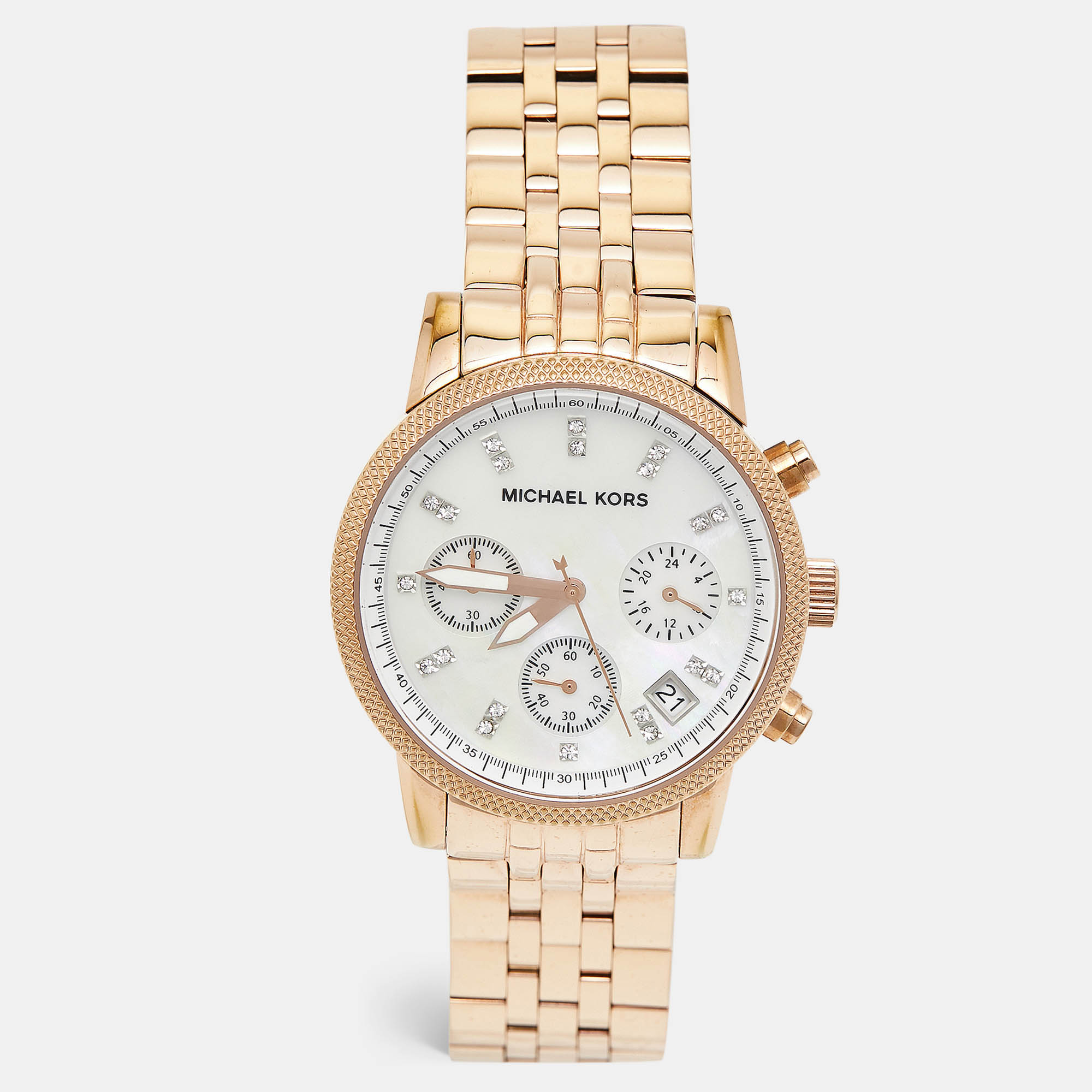 

Michael Kors Mother of Pearl Rose Gold Plated Stainless Steel Jet Set MK5026 Women's Wristwatch, White