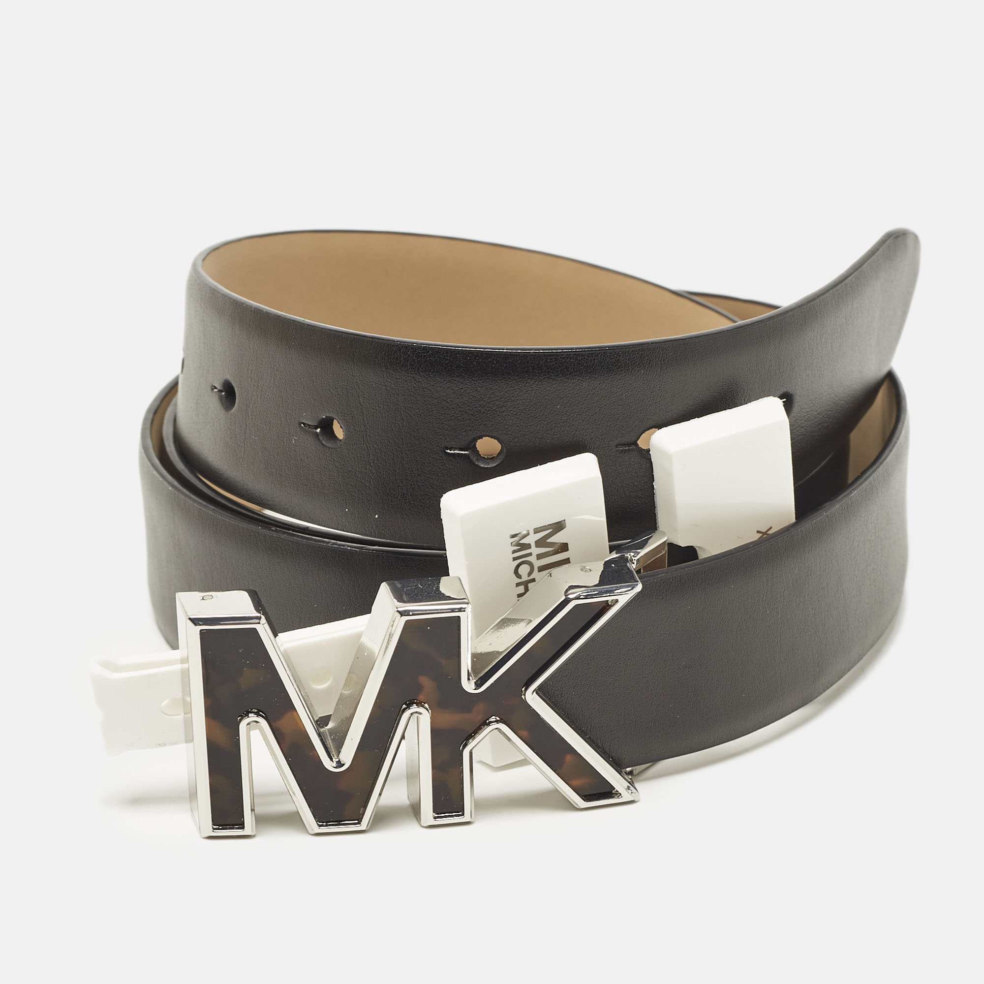 

MICHAEL Michael Kors Black Leather Logo Buckle Belt