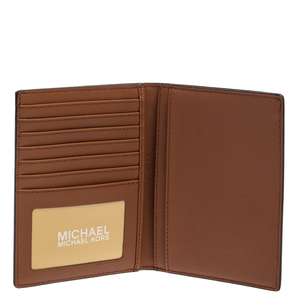 

MICHAEL Michael Kors Brown Signature Coated Canvas Jet Set Travel Passport Case